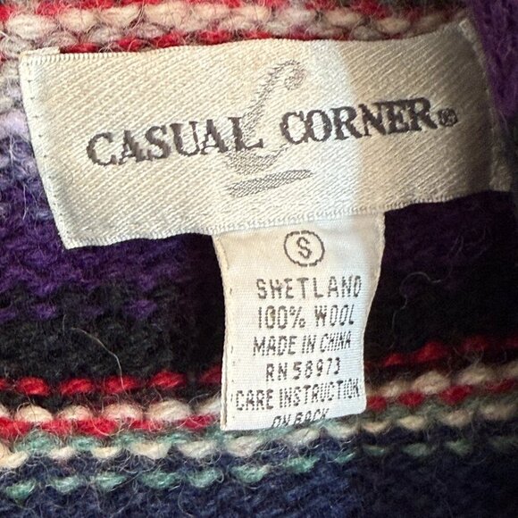 Vintage Casual Corner Shetland Wool Southwestern Striped Cardigan Sweater Small - Picture 8 of 10